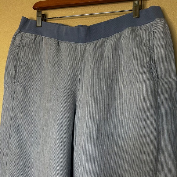 J.Jill Love Linen Pants Size L Blue White Striped Wide Leg Crop Casual Lagenlook - Picture 2 of 8